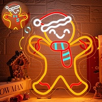 Nouvelle enseigne néon fluorescente en forme de bonhomme en pain d'épices avec contrôle par application Bluetooth, multicolores, pour fêtes de Noël, décoration de voitures et d'entreprises