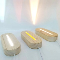 Base lumineuse LED créative en bois massif - Support d'affichage ovale alimenté par USB pour veilleuses 3D en acrylique (Bois de hêtre naturel)