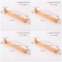 Support de menu de table en acrylique de luxe en forme de U avec base en bois massif, présentoir d'images transparent de bureau, veilleuse LED