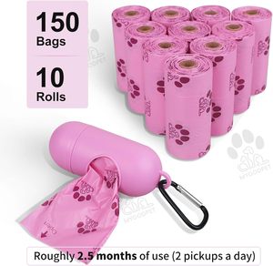 Sacs à déjections pour animaux de compagnie biodégradables parfumés à la lavande en rouleaux avec distributeur portable, résistants aux fuites et aux déchirures, couleur violette pour chien - Product Image 2