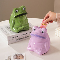 Figurine de grenouille en céramique Dopamine - Style dessin animé - Tirelire pour enfants - Décoration parfaite pour le salon, la table basse et le meuble TV - Cadeau