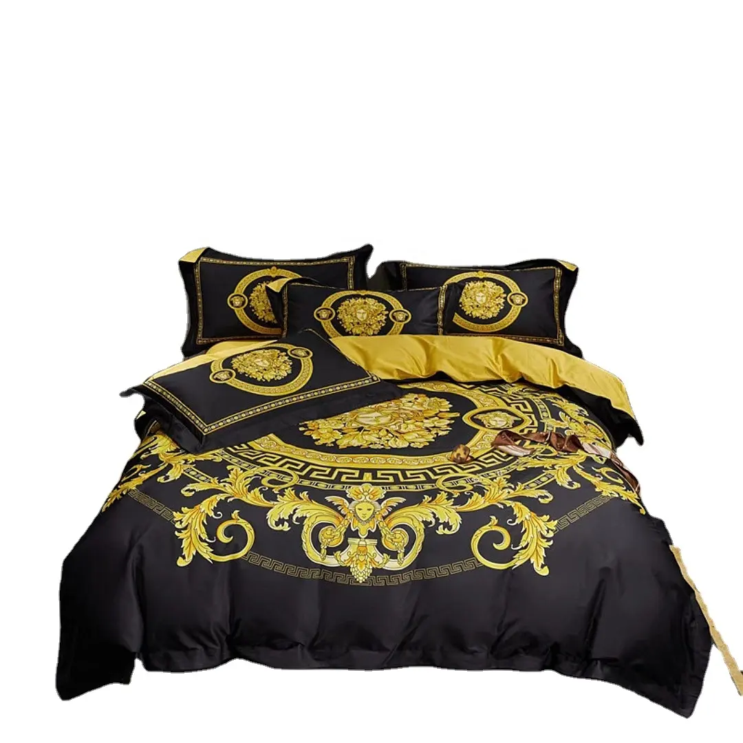 100S Egyptische Katoenen Satijn Klassiek Beddengoed Set Luxe Jacquard 4 Stuks Dekbedovertrek Laken Kussenslopen Zijdeachtige Beddengoed Set