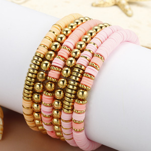 Ensemble de bracelet en perles d'argile polymère multicouche fait à la main or été plage Style bohême coloré amitié bohème bracelet fête - Product Image 4