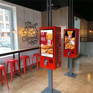 25/27inch Màn hình kép treo tường màn hình cảm ứng kiosk với đầu đọc thẻ QR Máy quét mã và máy in nhiệt - Product Image 1