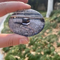 Magnet kulkas kaca terlaris dua desain peta suci stiker magnet dalam bentuk perlengkapan Muslim grosir