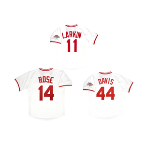 Jersey Retro de Béisbol Americano Cosido al por Mayor # 11 Barry Larkin # 14 <span class=keywords><strong>Pete</strong></span> <span class=keywords><strong>Rose</strong></span> # 44 Eric Davis - Product Image 4