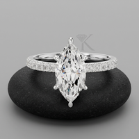 Bague de fiançailles de luxe en or massif 14 carats avec diamant de laboratoire taille marquise E VVS2 certifié IGI, sertie pavé et monture à 6 griffes