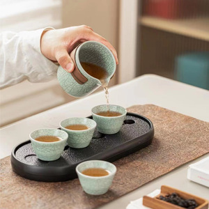 Juego de té de viaje Ru Ware con esmalte craquelado, kit de té Kung Fu de cerámica con bolsa portátil y bandeja para uso en exteriores - Product Image 3