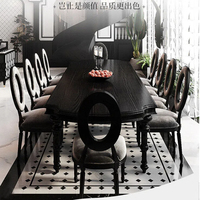 Ensemble de table et chaises de salle à manger en bois massif noir vintage français, table rectangulaire de luxe pour la cuisine et la salle à manger