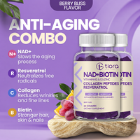 Complément alimentaire en gommes sans sucre 9 en 1 à base de nicotinamide, NAD, biotine, resvératrol, collagène en peptides pour adolescents et adultes, 60 unités