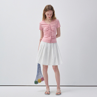 Jupe plissée blanche taille haute VEGA CHANG pour femme, coupe trapèze avec ourlet évasé, style décontracté et preppy, mini-jupe