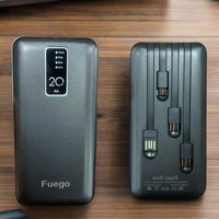 Banque d'Alimentation Portable 20000 mAh avec 4 Câbles Intégrés et 3 Ports USB, Charge Rapide Personnalisée pour Téléphones, pour Oraimo