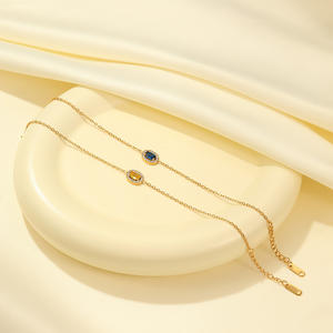 Nueva joyería llegada Forma ovalada Colorido Zirconia 18K Chapado en oro Cadenas de acero inoxidable Pulsera de eslabones - Product Image 2