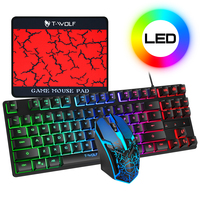 TF260 Set Keyboard Mouse Gaming USB 3-in-1 Berkabel 87-Tombol LED Backlit dengan Desain Tahan Air 1200 DPI Kabel 145cm Bersertifikasi FCC/CE