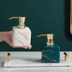 Distributeur de savon liquide pour salle de bain de 300 ml, écologique, en céramique ABS, marbrure dorée, avec flacon rechargeable, mousse pour les mains et pompe à lotion - Product Image 6