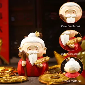 Todos los deseos se hacen realidad Pequeña Hada Adorno tallado en madera Lindo <span class=keywords><strong>Dios</strong></span> Riqueza Fu Lu Shou Buda Artesanía de resina Decoración de escritorio - Product Image 4