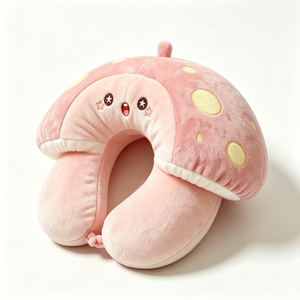 Customized mushroom U <b>neck</b> <b>pillow</b>, pink mushroom plush travel <b>pillow</b>, cute mushroom <b>neck</b> cushion - Product Image 5