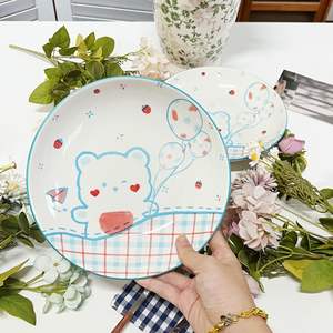 Assiette en céramique de 8 pouces, motif ours ballon de dessin animé mignon et transparent, compatible micro-ondes, sous glaçure, vaisselle de table domestique, créative et fraîche - Product Image 3