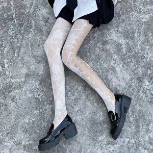 Sexy Hollowed Out Fishnet Stockings Black Rose Pattern Sheer Nylon Women's Pantyhose Youth Style Regular Casual Socks - Product Image 4