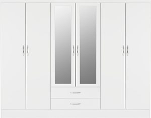 Armario Moderno SENYU Blanco con Puertas con Espejo, 2 Cajones, Diseño de Panel Plano con Bisagras, Mueble de Almacenamiento para Dormitorio - Product Image 5