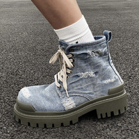 Bottines en jean délavé tendance, bottines vintage à la cheville, bottes respirantes pour hommes et femmes, parfaites pour les tenues de travail estivales