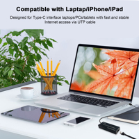 Adaptateur USB C vers Ethernet 1 Gbps Type-C 3.0 vers RJ45 Adaptateur réseau Ethernet LAN compatible avec MacOS Windows XP Linux