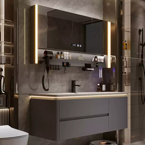 2024 la nueva losa de roca simple moderna curva caliente un lavabo mesa de lavado lavabo combinación de gabinete de baño - Product Image 2