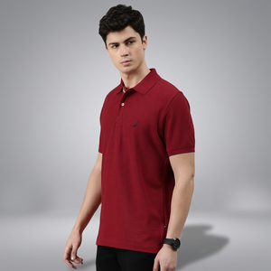 Chemise Homme Rouge à Col Rond et Manches Courtes en Tissu Oxford 320g Coupe Classique Style Décontracté Couleur Unie Respirante avec Logo Imprimé à l'Avant - Product Image 3