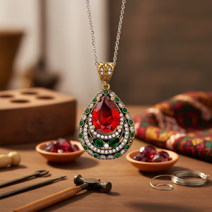 Authentic Garnet <b>Emerald</b> Stone Design <b>Pendant</b> Turkish Handmade Wholesale 925 Silver Sterling Jewelry - Product Image 3