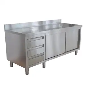 Mesa de trabajo comercial de cocina de acero inoxidable con gabinete