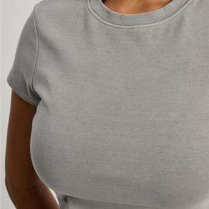 Camiseta con Gráfico Personalizado para Mujer, Cuello Redondo, Algodón Elástico, Manga Corta, Jersey Acanalado - Product Image 4