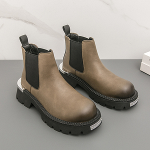 Bottes classiques décontractées pour hommes, bottes <span class=keywords><strong>vintage</strong></span> en cuir à plateforme épaisse, style britannique, pour la marche et la <span class=keywords><strong>moto</strong></span>, <span class=keywords><strong>chaussures</strong></span> habillées - Product Image 1