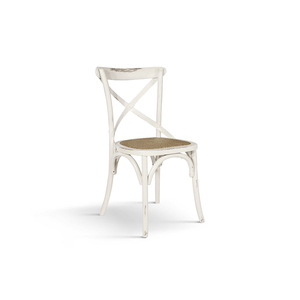 Ensemble de 4 chaises Oscar, assise en rotin blanc vieilli, base en bois, chaises de salle à manger d'intérieur - Product Image 1