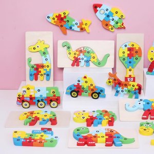 Giocattoli Educativi in Legno Blocchi di Costruzione per l'Educazione Precoce <span class=keywords><strong>Puzzle</strong></span> <span class=keywords><strong>3D</strong></span> di Forme Animali e Mezzi di Trasporto - Product Image 3