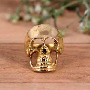 Anillo de Calavera de Latón Envejecido Hecho a Mano, Chapado en Oro de 14k, Anillo de Calavera para Hombre, Anillo de Latón, Anillos para Hombre - Product Image 1
