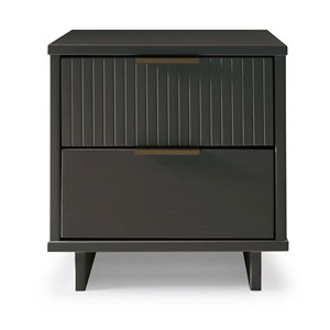 Comodino in grigio antracite con design a pannelli verticali e maniglia in bronzo, mobile moderno per camera da letto - Product Image 1