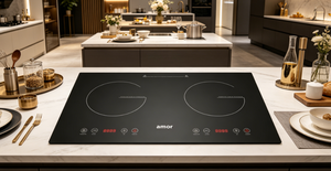 Table de cuisson à induction double zone, 2 brûleurs, <span class=keywords><strong>cuisinière</strong></span> électrique encastrable, plaque vitrocéramique avec commande tactile par capteur - Product Image 2