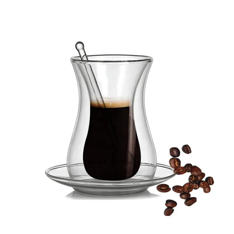 150 मिलीलीटर डबल दीवार ग्लास टर्किश चाय कप सेट अराबिक ग्लास कॉफी मग इंसुलेटेड पारदर्शी कॉफी कप लैट एस्प्रेसो ग्लास कप