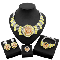 Nouvel Arrivage : Parure de Bijoux Premium pour Femme, Plaqué Or, Motif Floral, Collier, Boucles d'Oreilles et Bague, Style Tendance pour Mariage et Fête