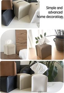 Customized High-quality Square PU Leather <b>Tissue</b> Box Cover Foldable Napkin Holder 5x5x5inch Modern Car Office - Product Image 4