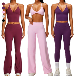 Conjunto Deportivo para Mujer, Pantalones de Yoga de Alta Calidad, Pantalones Acampanados, Sujetador Deportivo Ajustable de Alto Impacto, <span class=keywords><strong>Top</strong></span> Deportivo OEM para Mujer - Product Image 1