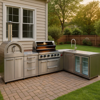 Youya 304 SS Bbq Cuisine Extérieure avec Four à Pizza Évier et Réfrigérateur Armoires de Cuisine Complètes Extérieures pour Jardin/Camping