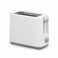 Grille-pain minimaliste blanc à double fente pour deux tranches, idéal pour le petit-déjeuner, avec bouton de brunissage variable et fonction d'annulation instantanée