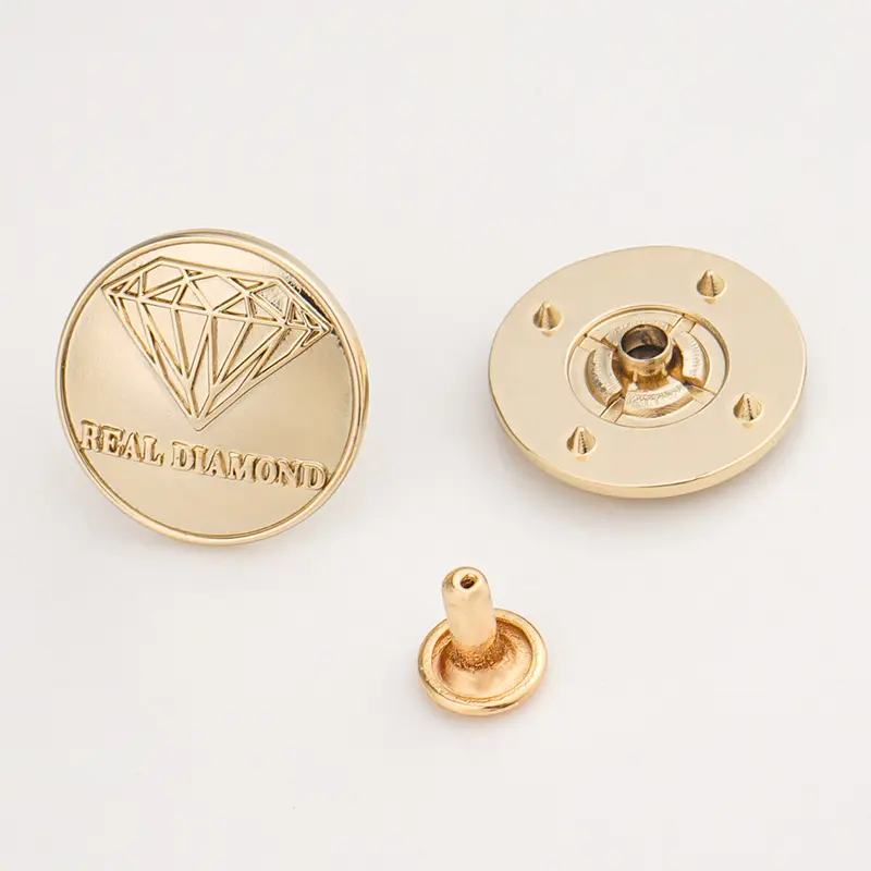 Design Button Shape Metall Logo Tag Niet Rücken vergoldet Gold Custom Logo Metall Kleidung Label Niet mit benutzer definierten Logo für Taschen Geldbörse