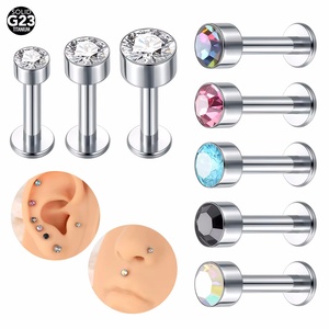Bijou de corps en titane G23 avec opale, piercing d'oreille tragus, hélix, labret, filetage interne, plaqué <span class=keywords><strong>or</strong></span>, 16G 14G, pour femmes - Product Image 3