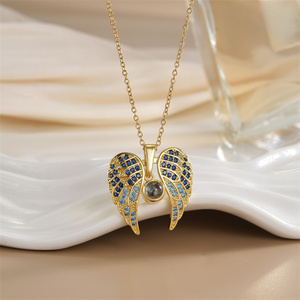 Collana DIY foto proiezione con ali d'<span class=keywords><strong>angelo</strong></span> Design di cento lingue "<span class=keywords><strong>ti</strong></span> <span class=keywords><strong>amo</strong></span>" collana con ciondolo di coppie di diamanti placcati in oro - Product Image 4