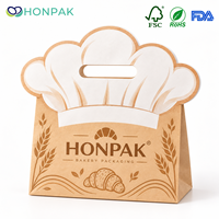 Sac en papier kraft en forme de toque de chef HONPAK, emballage personnalisé pour boulangerie avec poignée découpée pour les boulangeries, pâtisseries et confiseries