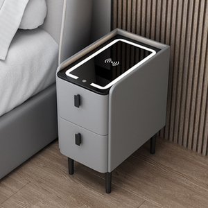 Minimalist Bedside Cabinet Smart <b>Narrow</b> Nightstand For Bedroom Dimmable Led Light Contemporary Rock Board Compact <b>Storage</b> - Product Image 6