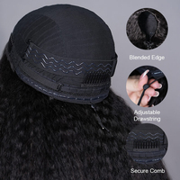 Perruque mi-tête 3-en-1 sans colle, cheveux brésiliens Go Yaki, fabriquée à la machine, avec clips, bouclés style birman, mi-humains, texture Kinky Straight