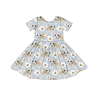 Robe d'été personnalisée pour filles en fibre de bambou, à manches courtes, imprimée, coupe trapèze, pour les fêtes, les vacances et le quotidien